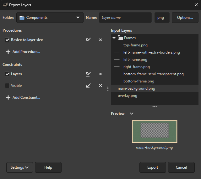 Dialog of Export Layers